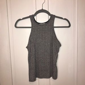 GREY RIBBED CROP TOP